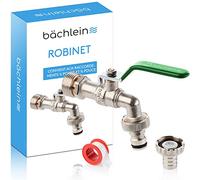 Bächlein Robinet Universel pour le Jardin Vert - 2 Raccordements de Tuyau, Boisseau Sphérique Raffiné 1/2 et 3/4 Pouces, Sortie pour l'Extérieur