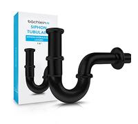 Bächlein Siphon Universel pour Lavabo et Évier - Bonde de Lavabo Tubulaire - Siphon Adaptable - Anti-Odeur avec Orifice de Nettoyage + Mode d’Emploi - Mat Noir