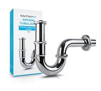 Bächlein Siphon Universel pour Lavabo et Évier - Bonde Tubulaire Adaptable Anti-Odeur avec Orifice de Nettoyage - Mode d'Emploi Inclus - Chromé