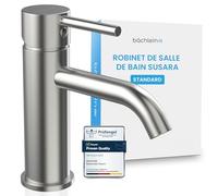 Bächlein Susara Robinet de salle de bain avec bec incurvé, design mitigeur monocommande avec cartouche en céramique durable et kit de montage, robinet de salle de bain en acier inoxydable brossé