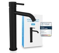 Bächlein Susara Robinet de salle de bain haut avec bec courbé - Design extra haut - Pour lavabo à poser - Cartouche en céramique durable et kit de montage - Noir mat