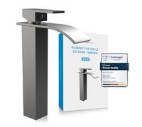 Bächlein Tamina Robinet de salle de bain en cascade design extra haut monocommande avec kit de montage pour lavabo de salle de bain anthracite
