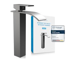 Bächlein Tamina Robinet de salle de bain en cascade design extra haut monocommande avec kit de montage pour lavabo de salle de bain anthracite