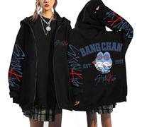 BaeKnyin Hip hop Harajuku Streetwear Top Stray Kids Casual Sweatshirt à Capuchon à Manches Longues Harajuku Cartoon imprimé Mode à Capuchon à Fermeture éclaire-Black8-M1