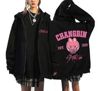 BaeKnyin Hip hop Harajuku Streetwear Top Stray Kids Casual Sweatshirt à Capuchon à Manches Longues Harajuku Cartoon imprimé Mode à Capuchon à Fermeture éclaire-Black14-M1