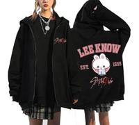 BaeKnyin Hip hop Harajuku Streetwear Top Stray Kids Casual Sweatshirt à Capuchon à Manches Longues Harajuku Cartoon imprimé Mode à Capuchon à Fermeture éclaire-Black15-XL1