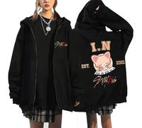 BaeKnyin Hip hop Harajuku Streetwear Top Stray Kids Casual Sweatshirt à Capuchon à Manches Longues Harajuku Cartoon imprimé Mode à Capuchon à Fermeture éclaire-Black12-XL1
