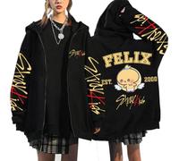BaeKnyin Hip hop Harajuku Streetwear Top Stray Kids Casual Sweatshirt à Capuchon à Manches Longues Harajuku Cartoon imprimé Mode à Capuchon à Fermeture éclaire-Black2-4XL1