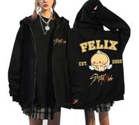 BaeKnyin Hip hop Harajuku Streetwear Top Stray Kids Casual Sweatshirt à Capuchon à Manches Longues Harajuku Cartoon imprimé Mode à Capuchon à Fermeture éclaire-Black10-L1