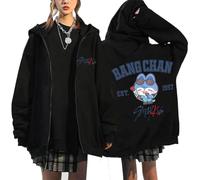 BaeKnyin Hip hop Harajuku Streetwear Top Stray Kids Casual Sweatshirt à Capuchon à Manches Longues Harajuku Cartoon imprimé Mode à Capuchon à Fermeture éclaire-Black16-M1