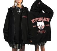 BaeKnyin Hip hop Harajuku Streetwear Top Stray Kids Casual Sweatshirt à Capuchon à Manches Longues Harajuku Cartoon imprimé Mode à Capuchon à Fermeture éclaire-Black11-3XL1