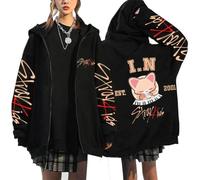 BaeKnyin Hip hop Harajuku Streetwear Top Stray Kids Casual Sweatshirt à Capuchon à Manches Longues Harajuku Cartoon imprimé Mode à Capuchon à Fermeture éclaire-Black4-M1