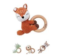 Bärenfreunde® - Anneau de dentition personnalisé pour bébé - Mignon hochet pour bébé à partir de 0 mois - Hochet avec nom comme cadeau pour bébé pour filles et garçons (renard couché, sans nom)