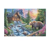 Bärenwelpe Bach Wald Wildtiere Wilde Natur Puzzle 1000 Pièces pour Adultes Amusant Captivant Et Relaxant Parfait pour Activités en Famille Et Amis （75x50cm）