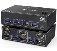 BAERTMY-Commutateur Kvm À 2 Moniteurs 4K@60Hz/2K@120Hz, Avec Port Hdmi + Displayport, 4 Ports Usb 3.0, Pour Clavier, Souris, Télécommande Filaire (Câble Inclus)