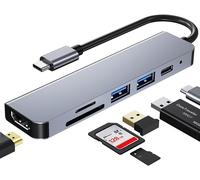 BAERTMY-Hub Usb C, Adaptateur Usb C Multiport Pour Macbook Pro, Hub Usb C À Hdmi 6-En-1, Compatible Avec Les Ordinateurs Portables Usb C, Etc. (4K Hdmi Usb3.0 Usb2.0 Sd/Tf Card Reader 87W Pd) Gris