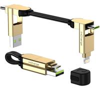 BAERTMY-Incharge X-Porte Clé Avec Câble Usb C Charge Rapide, 100W-Chargeur Usb C Universel 6 En 1 Avec Cable Usb C/A + Cable Lightning Et Micro Usb, Idéal Comme Cadeau Homme, Gold