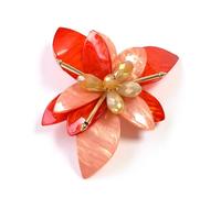 Baesics Barrettes à cheveux pour femme - Rouge - Fleur de lys - 2 en 1 - Broche en acétate de cellulose - Bijou design 3D pour robes et coiffures - Pièce unique marbrée - Légère
