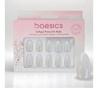Baesics Lot de 30 faux ongles à presser en gel souple amande blanc laiteux - Pour la maison - Réutilisables - Aspect naturel - Flexibles - Qualité salon pour débutants et déplacements