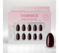 Baesics Lot de 30 faux ongles en gel soft, rouge foncé, ovales, pour la maison, réutilisables, aspect naturel, flexibles, à coller, avec pastilles adhésives, qualité salon pour débutants