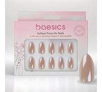 Baesics Lot de 30 pastilles adhésives en gel soft, amande, champagne, flexibles, réutilisables, aspect naturel, ongles parfaits, à coller, sans lumière UV, qualité salon, confort, maison, voyage