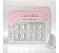 Baesics Lot de 30 pastilles adhésives en gel soft, carrés, ivoire, brillantes, flexibles, réutilisables, aspect naturel, ongles parfaits, à coller, sans lumière UV, qualité salon, confort, maison,