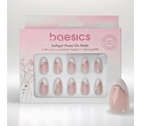 Baesics Lot de 30 pastilles adhésives en gel souple - Amande - Argentées - Réutilisables - Aspect naturel - Ongles parfaits à coller sans lumière UV - Qualité salon - Confort à la maison et en