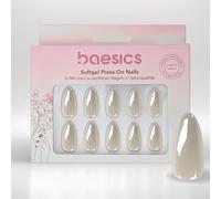 Baesics Lot de 30 pastilles adhésives en gel souple - Amande - Ivoire - Glazed - Flexibles - Réutilisables - Aspect naturel - Ongles parfaits à coller sans lumière UV - Qualité salon - Confort à la