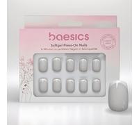 Baesics Lot de 30 pastilles adhésives en gel souple - Forme carrée - French Classic - Flexibles - Réutilisables - Aspect naturel - Ongles parfaits à coller sans lumière UV - Qualité salon - Confort à