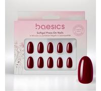 Baesics Lot de 30 pastilles adhésives en gel souple, rouge cerise, ovales, flexibles, réutilisables, aspect naturel, ongles parfaits, à coller, sans lumière UV, qualité salon, confort, maison