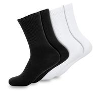 Baesics Lot de 4 paires de chaussettes de tennis unisexes, respirantes en coton, chaussettes crew durables, idéales pour le sport et les loisirs, ÖkoTex100, 2 x noir + 2 x résine blanche, 39-42