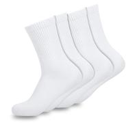 Baesics Lot de 4 paires de chaussettes de tennis unisexes, respirantes en coton, chaussettes crew durables, idéales pour le sport et les loisirs, ÖkoTex100, 4 x blanc, 39-42