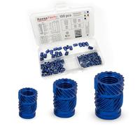 BaessTech Inserts filetés en aluminium pour impression 3D - Lot de 100 inserts thermiques M3 M4 M5 - Filetage de fusion anodisé coloré pour pièces d'impression 3D en PLA, ABS, PETG (bleu, assortiment