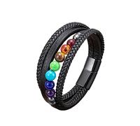 BAFAFA 7 Chakra Pierre Naturelle À La Main Tressé en Cuir Bracelets Hommes Femmes Coloré Reiki Guérison Perlé Charme Bracelet (Style : 21cm_Black Metal-B)