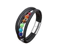 BAFAFA 7 Chakra Pierre Naturelle À La Main Tressé en Cuir Bracelets Hommes Femmes Coloré Reiki Guérison Perlé Charme Bracelet (Style : 23cm_White Metal-A)