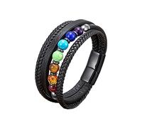 BAFAFA 7 Chakra Pierre Naturelle À La Main Tressé en Cuir Bracelets Hommes Femmes Coloré Reiki Guérison Perlé Charme Bracelet (Style : 19cm_Black Metal-A)