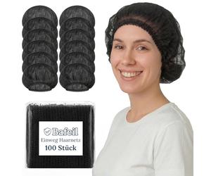 Bafeil Lot de 100 filets jetables pour cheveux chirurgicaux Noir 52 cm | Respirant, sans latex, pour homme et femme, hygiène, gastronomie, médecine, dentiste