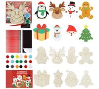 Bafeil Lot de 24 décorations de Noël en bois pour adultes et tout-petits - Artisanat en bois brut avec cartes, aimants - Kit de découpe de peinture à faire soi-même, cadeaux de fête, activités en