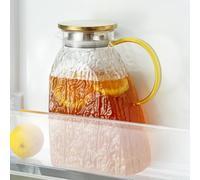 Baffect Pichet à eau, pichet en verre avec couvercle et poignée, 1,8 l en verre borosilicate pour porte de réfrigérateur, carafe pour thé glacé chaud/froid, jus de fruits, café, lait (texturé)