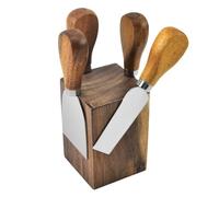 Bafnsiji 4Pcs Cheese Knife Set, Fourchette à Fromage en Acier Inoxydable, Couteau à Fromage en Acier Inoxydable avec Manche en Bois, Couteaux à Fromage et Support magnétique en Bois