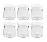 Bafnsiji 6pcs 7oz/200ml bocaux en verre de pouding au yaourt avec couvercles en plastique, bouteille en verre pudding, mini tasse petites bouteilles en verre, petits bocaux en verre avec couvercles
