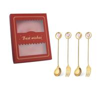 Bafnsiji Cuillère de Noël Fourchette Ensemble de 4,Petites cuillères à café Ensemble de fourchettes à Dessert,Cuillères à crème glacée en Acier Inoxydable,Cuillères à café en Acier Inoxydable