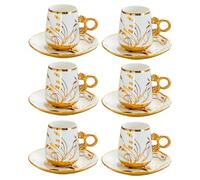 Bafnsiji Ensemble de 6 Tasses à thé et soucoupes avec Garniture dorée, Ensemble de Tasses et soucoupes à Expresso en Porcelaine, Ensemble de Tasses à Expresso en Porcelaine de 100 ML avec soucoupes