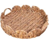 Bafnsiji Plateau de Rangement Rond en calebasse, Panier tressé, Plateau de Rangement Rond avec poignées, Panier de Rangement pour Salle de Bain en Jacinthe d'eau Naturelle, Panier de Rangement