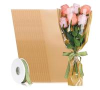 BAFOVY 100 Sacs D’emballage pour Bouquets de Fleurs, Manchons pour Fleurs en Papier Kraft avec 2 Rouleaux D’attaches Imprimées Vertes pour Mariage, Anniversaire, Saint-Valentin, R (Universel)