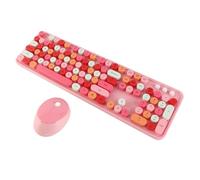 BAFOVY 104 Touches Clavier 104-Key Keyboard 104 Key Key Wireless Keyboard and Mouse Set Retro Retro Typewriter Style with Numeric Keypad Multimedia Buttons Ergonomics for Home Office (Thème Rose)