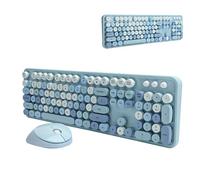 BAFOVY 104 Touches Clavier 104-Key Keyboard 104 Key Key Wireless Keyboard and Mouse Set Retro Retro Typewriter Style with Numeric Keypad Multimedia Buttons Ergonomics for Home Office (Bleu Mixte