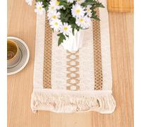 BAFOVY Chemin de Table de Fête de Mariage en Coton et Lin avec Pompons 30 X 180 Cm, Texture Douce pour Décoration de Table à Manger, Réunions de Famille, Fête de Vacances