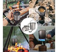 BAFOVY Cups de Camping Légers Portables avec Pot en Titane et Spork Pliable, Ensemble 3 Pièces pour L'Aventure en Plein Air, la Randonnée, Le Randonnée, Les Voyages, Le Chauffage Efficace et la
