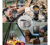 BAFOVY Cups de Camping Légers Portables avec Pot en Titane et Spork Pliable, Ensemble 3 Pièces pour L'Aventure en Plein Air, la Randonnée, Le Randonnée, Les Voyages, Le Chauffage Efficace et la